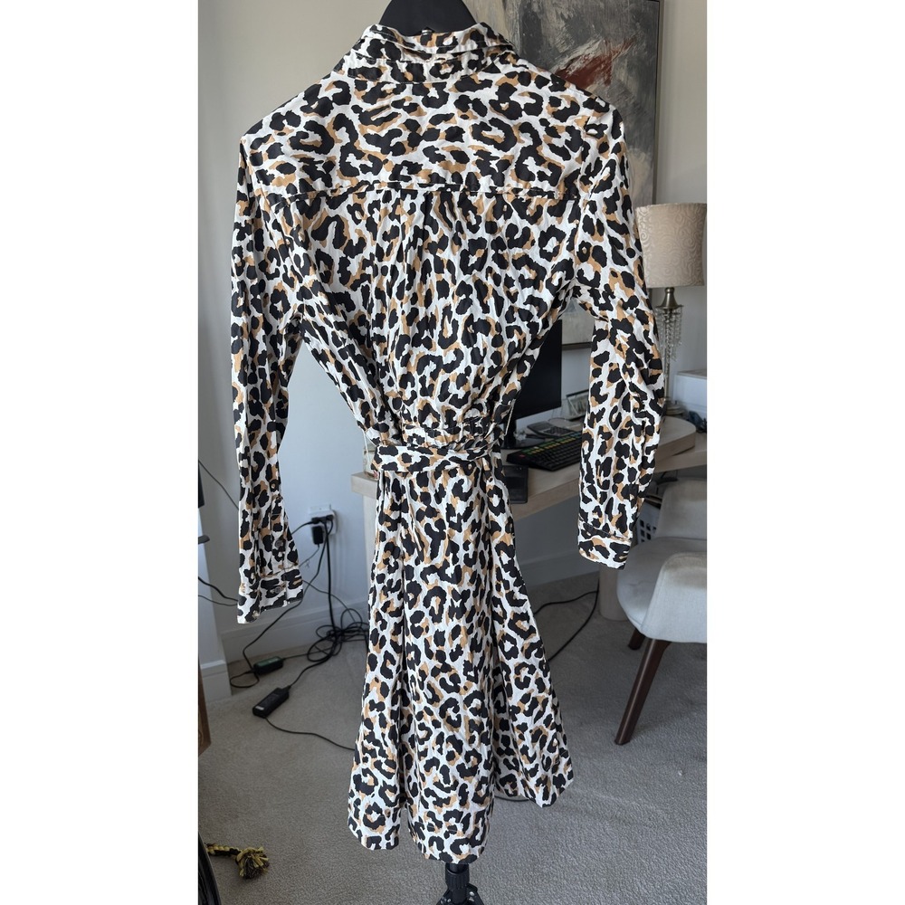 J.Crew Leopard Print Belted Shirt Dress Cotton Safari Chic Long Sleeve‎ Size 8